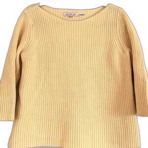 Vintage Butter Yellow Knit 100% Cotton Boatneck Quarter Sleeve Sweater, Medium
